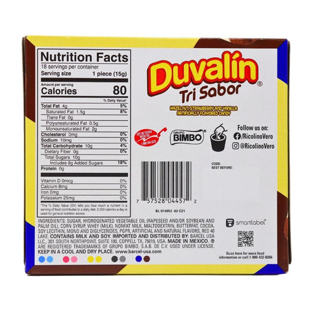 Duvalin Tri-Sabor 18ct Nutrition Facts Ingredients -Duvalin - Mexican Candy