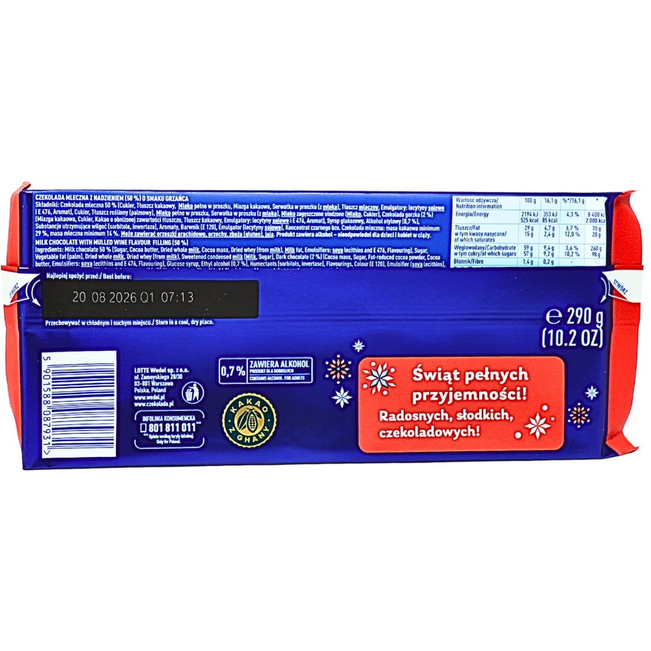 E. Wedel Milk Chocolate with Mulled Wine Flavour Filling (Poland) - 290g