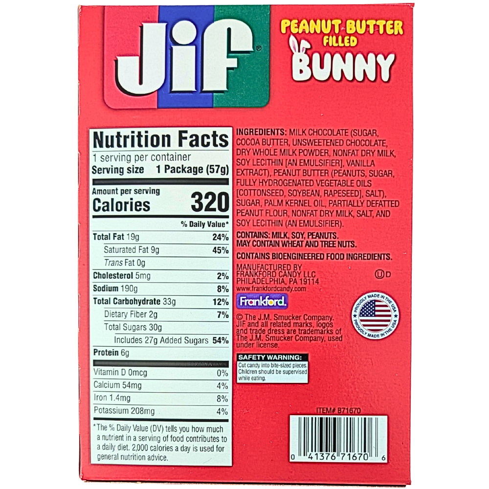 Easter Jif Peanut Butter Filled Bunny - 2oz