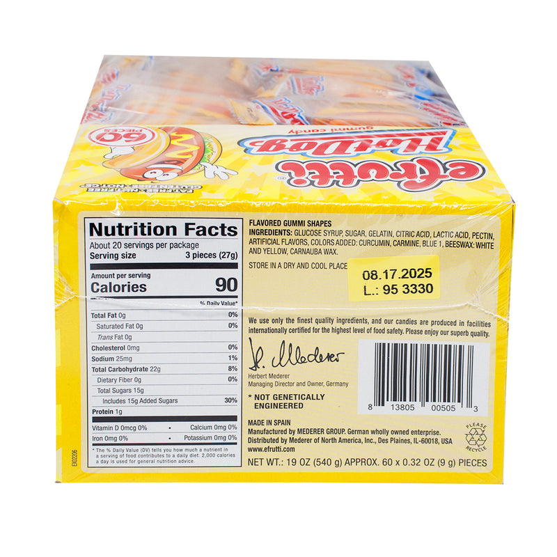 efrutti Gummi Hot Dog Candy  Nutrition Facts Ingredients