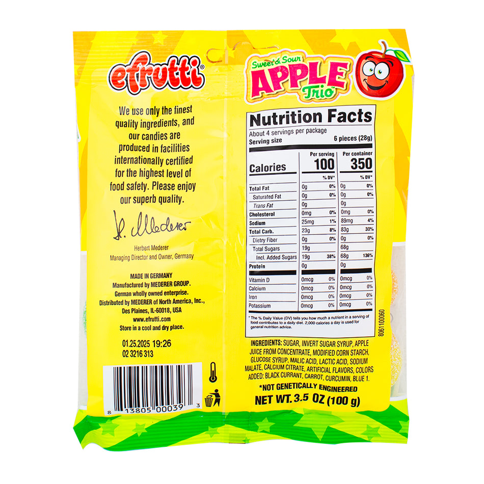 efrutti Apple Trio Gummy Candy - 3.5oz Nutrition Facts Ingredients