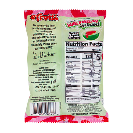 efrutti Sweet Watermelon Splash  - 2.6oz  Nutrition Facts Ingredients