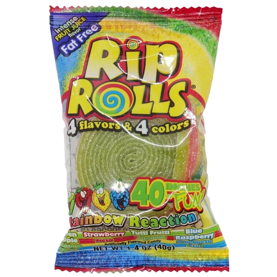 Rip Rolls Rainbow Reaction - 1.4oz - sour belts candy