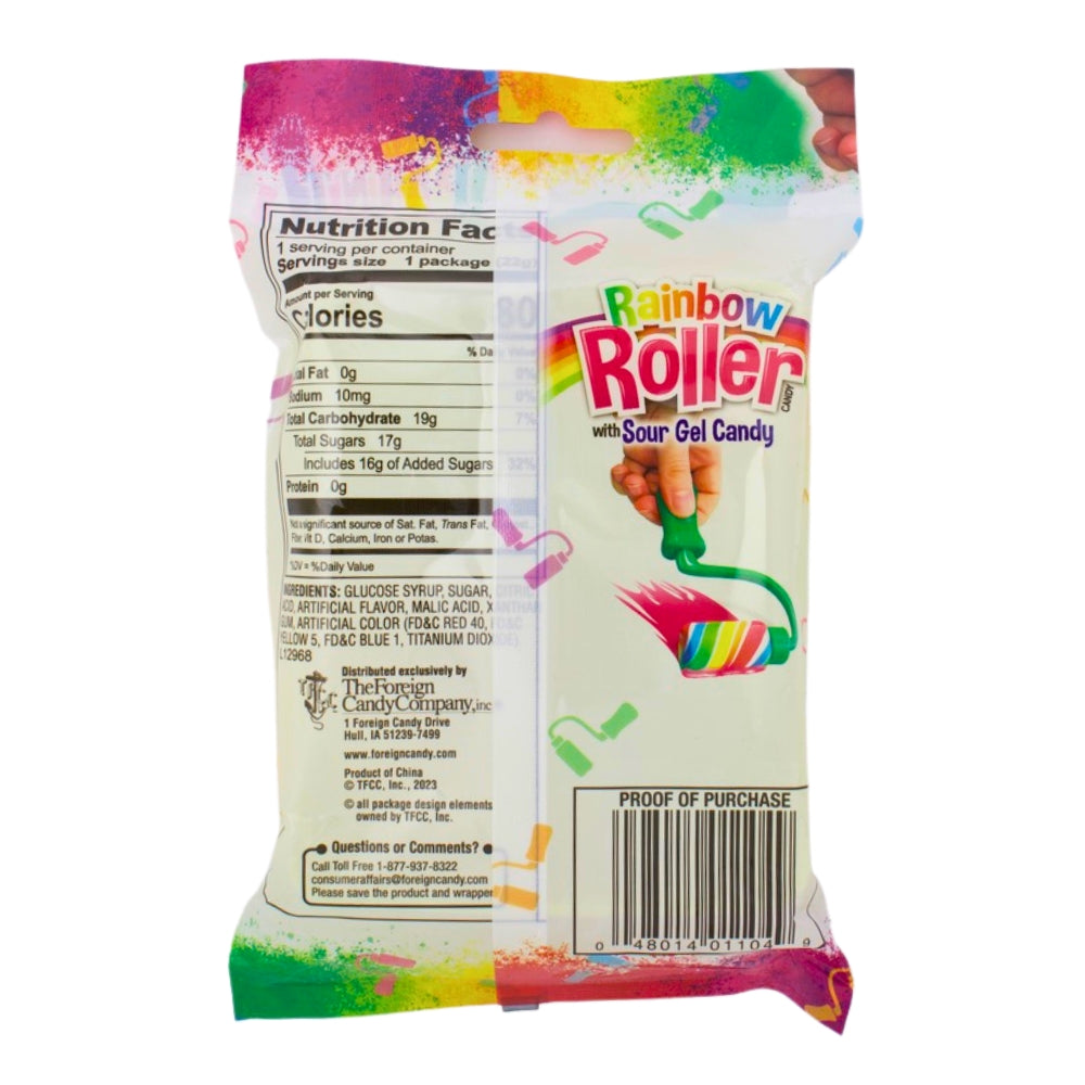 Foreign Candy Rainbow Roller - .78oz Nutrition Facts Ingredients -Sour Candy - Party Favor 