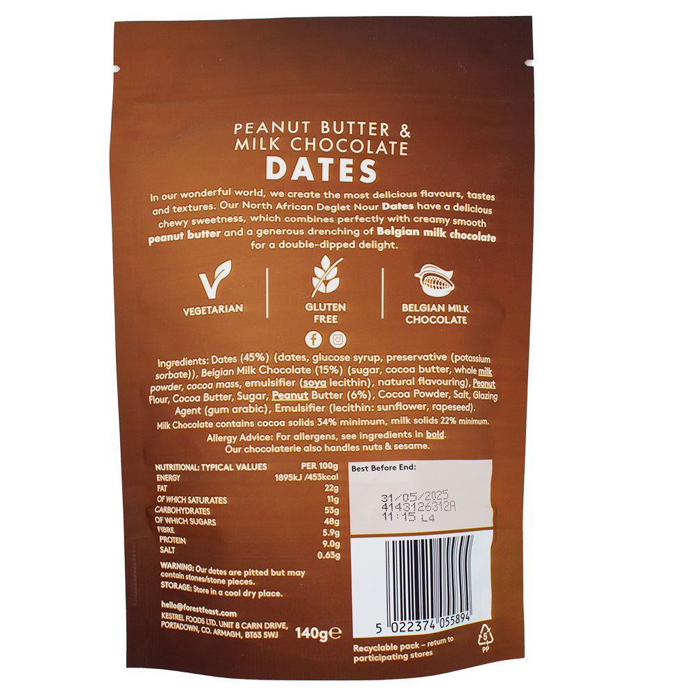 Forest Feast Peanut Butter & Milk Chocolate Dates (UK) - 140g  Nutrition Facts Ingredients