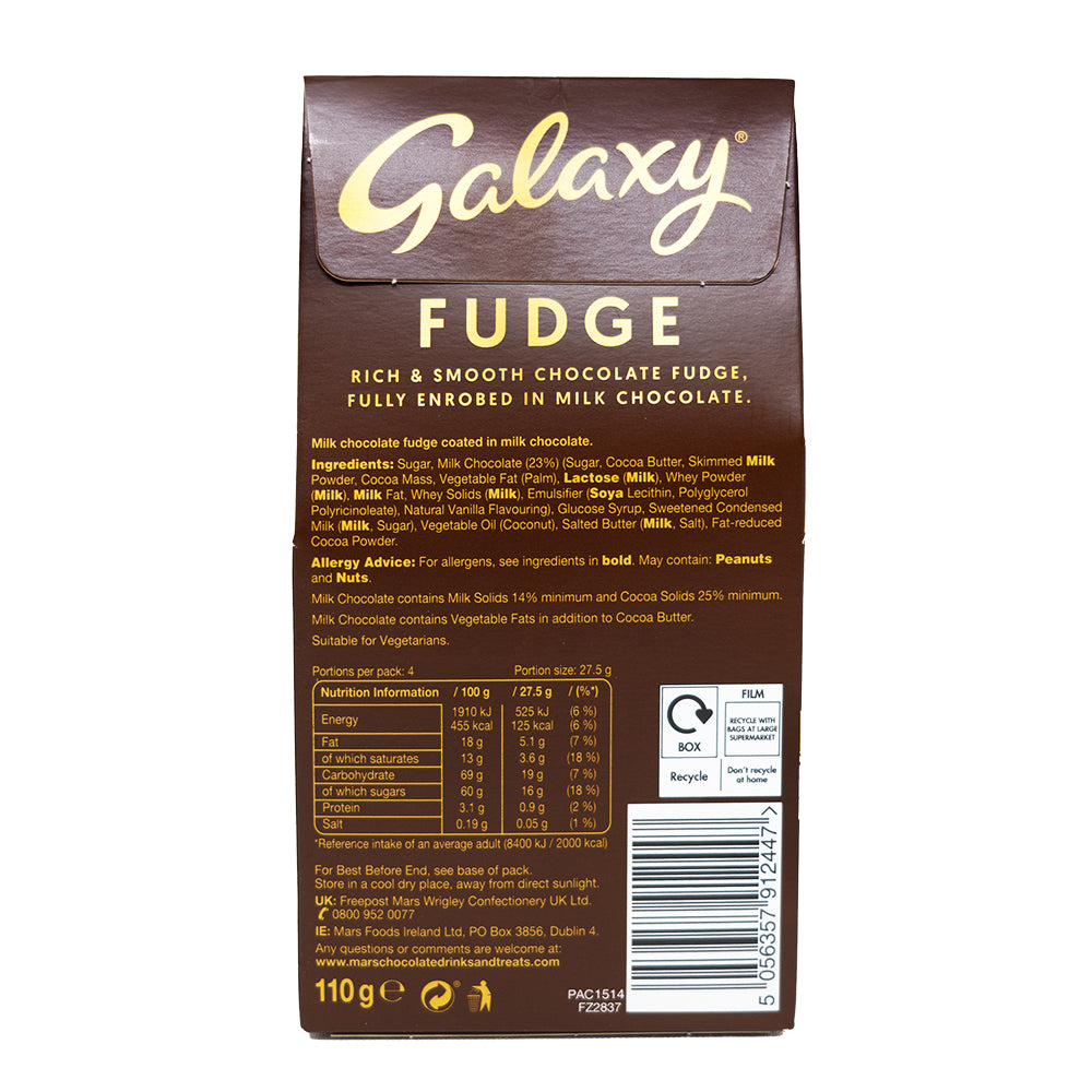 Galaxy Fudge Carton (UK) - 100g  Nutrition Facts Ingredients
