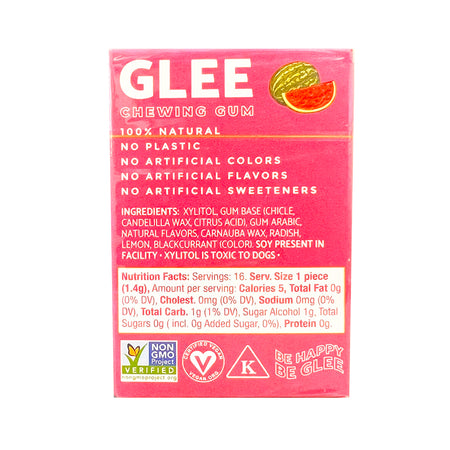 Glee Gum Sugar Free Watermelon - 16 Pieces  Nutrition Facts Ingredients