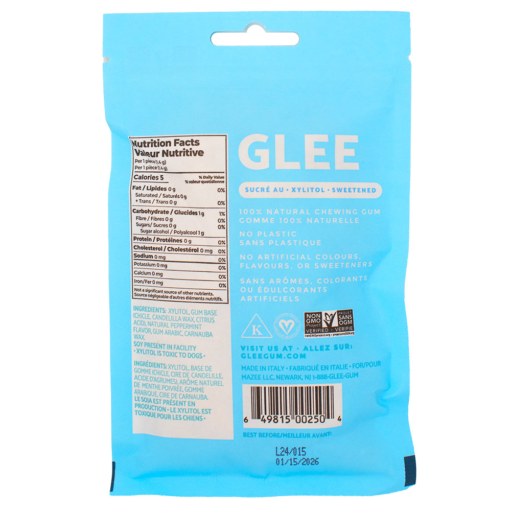 Glee Gum Sugar Free Peppermint - 77g   Nutrition Facts Ingredients