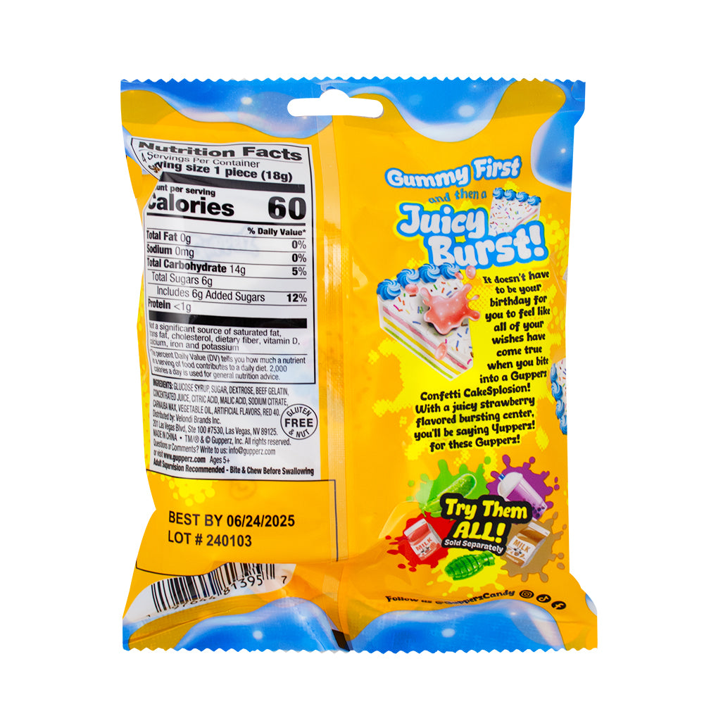 Gupperz Confetti CakeSplosion Gummies - 2.54oz  Nutrition Facts - Ingredients