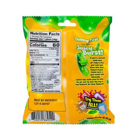 Gupperz Poppin' Pickles Gummies - 2.54oz  Nutrition Facts Ingredients