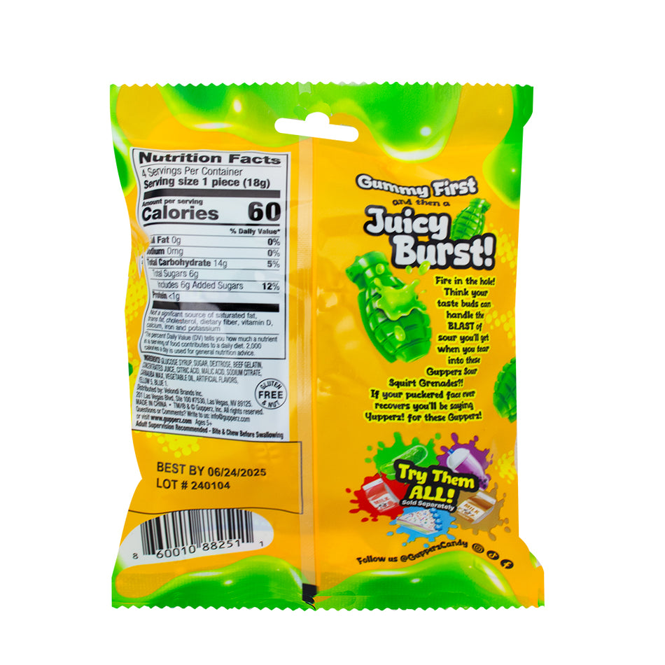 Gupperz Sour Squirt Grenades Gummies - 2.54oz  Nutrition Facts Ingredients