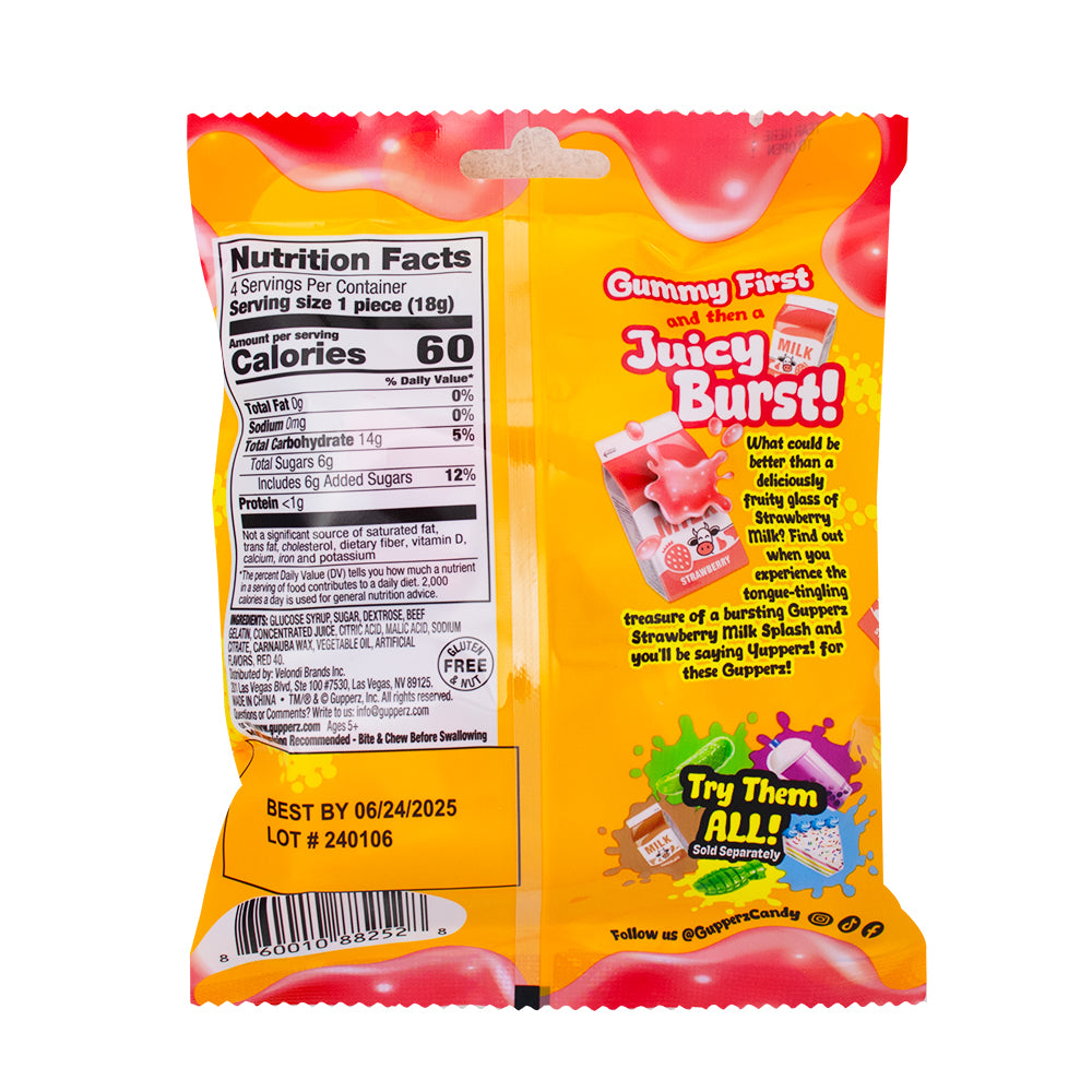 Gupperz Strawberry Milk Splash Gummies - 2.54oz  Nutrition Facts - Ingredients