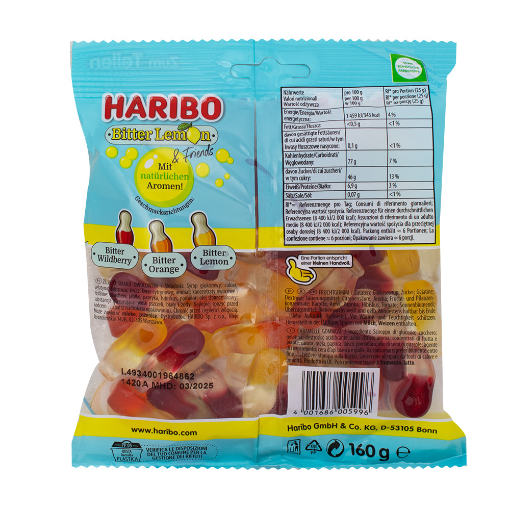 Haribo Bitter Lemon & Friends Gummies (Germany) - 160g - Haribo Gummies from Germany  Nutrition Facts Ingredients