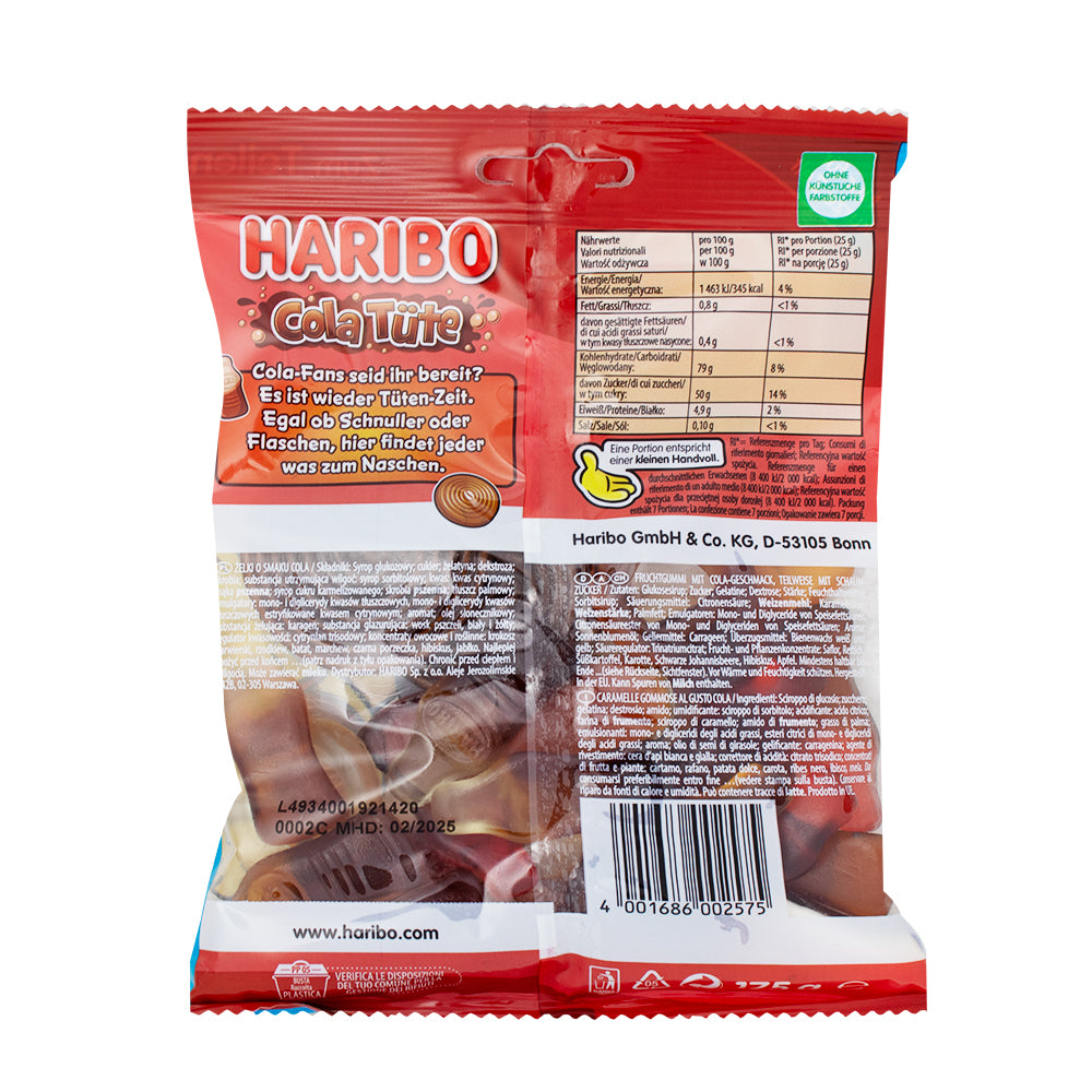 Haribo Cola Tute Gummies (Germany) - 175g - Haribo Gummies from Germany  Nutrition Facts Ingredients