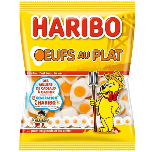 Haribo Fried Eggs - 120g, Haribo Fried Eggs, sunny-side-up candy, soft and chewy, morning hug, vibrant yolk, fluffy white, mouthwatering flavors, sweet morning treat