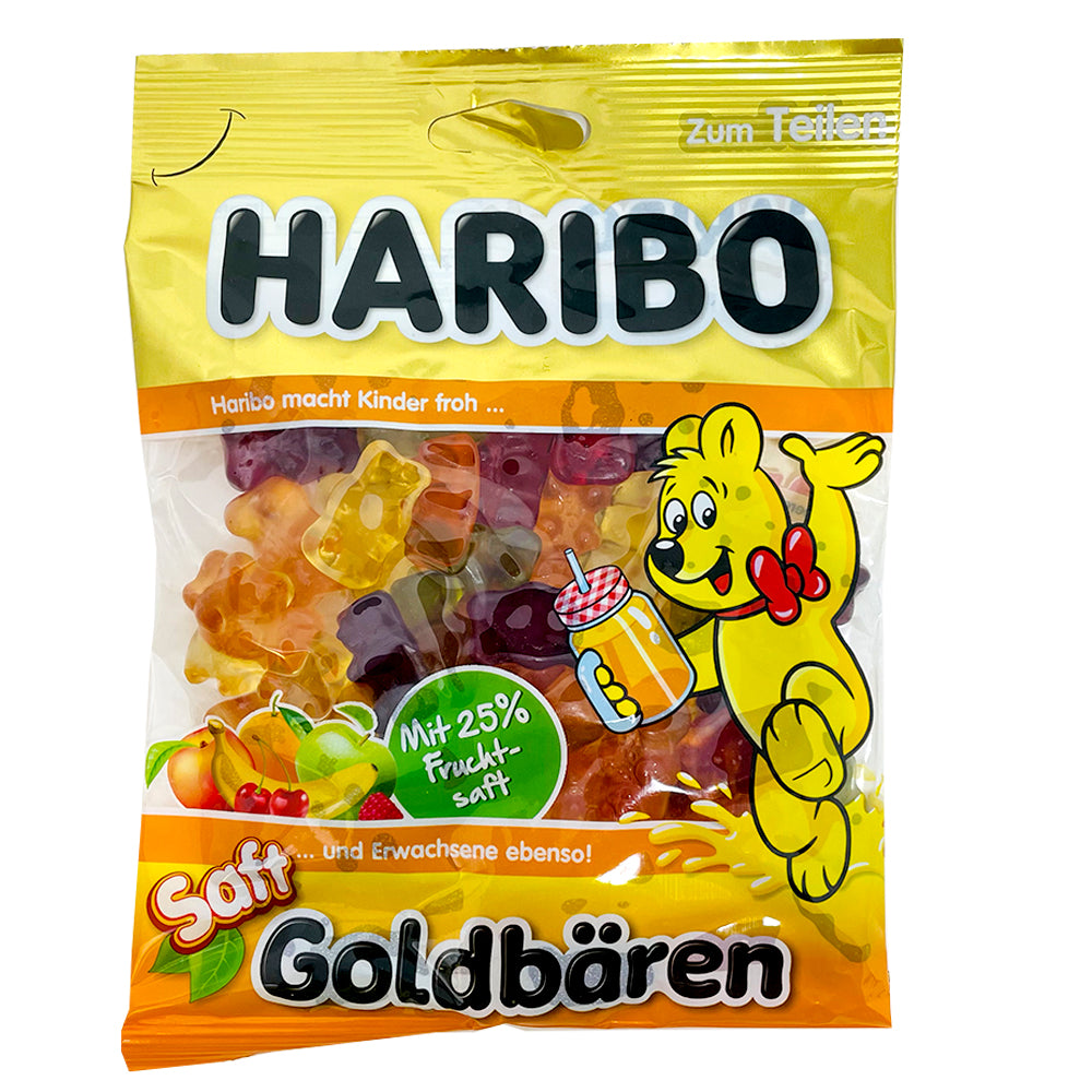 Haribo Goldbaren Saft (Gold Bears Soft) - 175g, Haribo Goldbären Saft, soft and juicy, gummy bears, colorful drops of happiness, soft and chewy texture, explosion of juicy flavors, taste buds dance with joy, kid at heart, playful world, golden moments
