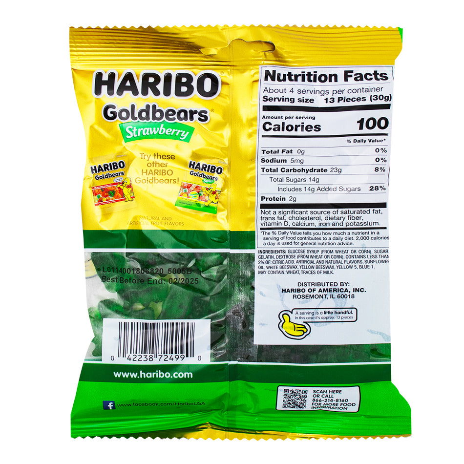 Haribo Gold Bears Strawberry - 4oz  Nutrition Facts Ingredients