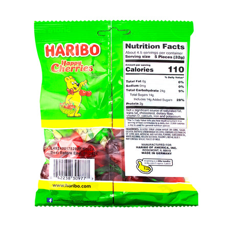 Haribo Happy Cherries Gummi Candy - 5oz  Nutrition Facts Ingredients