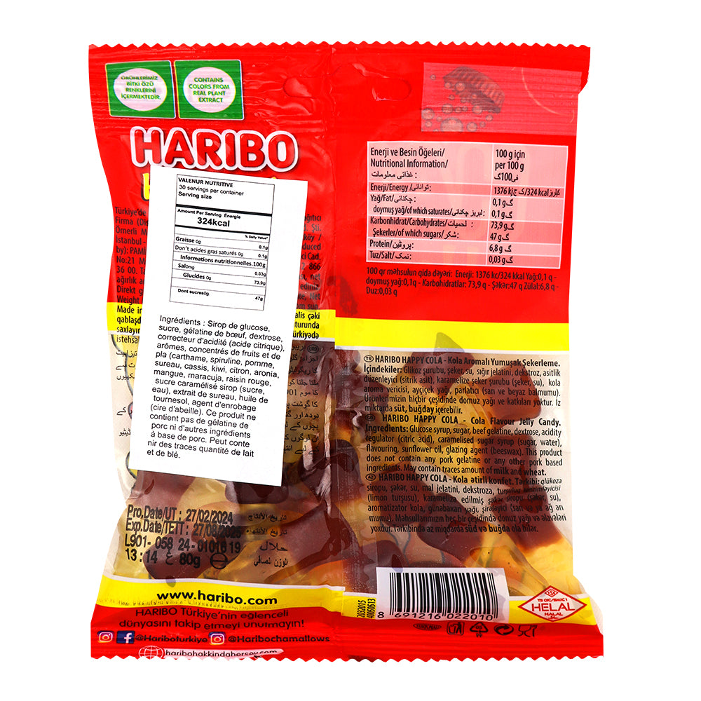 Haribo Happy Cola - 80g  Nutrition Facts Ingredients
