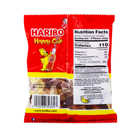 Haribo Happy Cola Gummi Candy-5 oz.  Nutrition Facts Ingredients