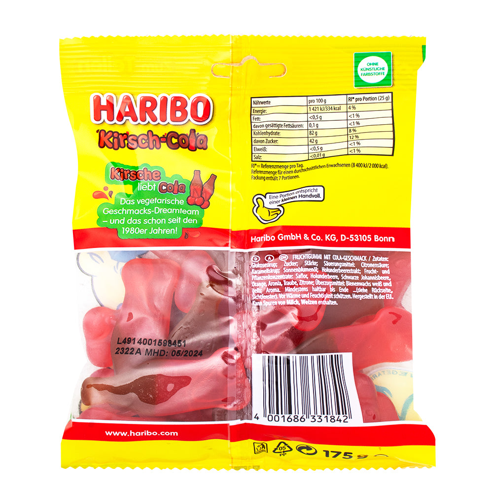 Haribo Cherry Cola - 200g **BB 2024/May/01**  Nutrition Facts Ingredients