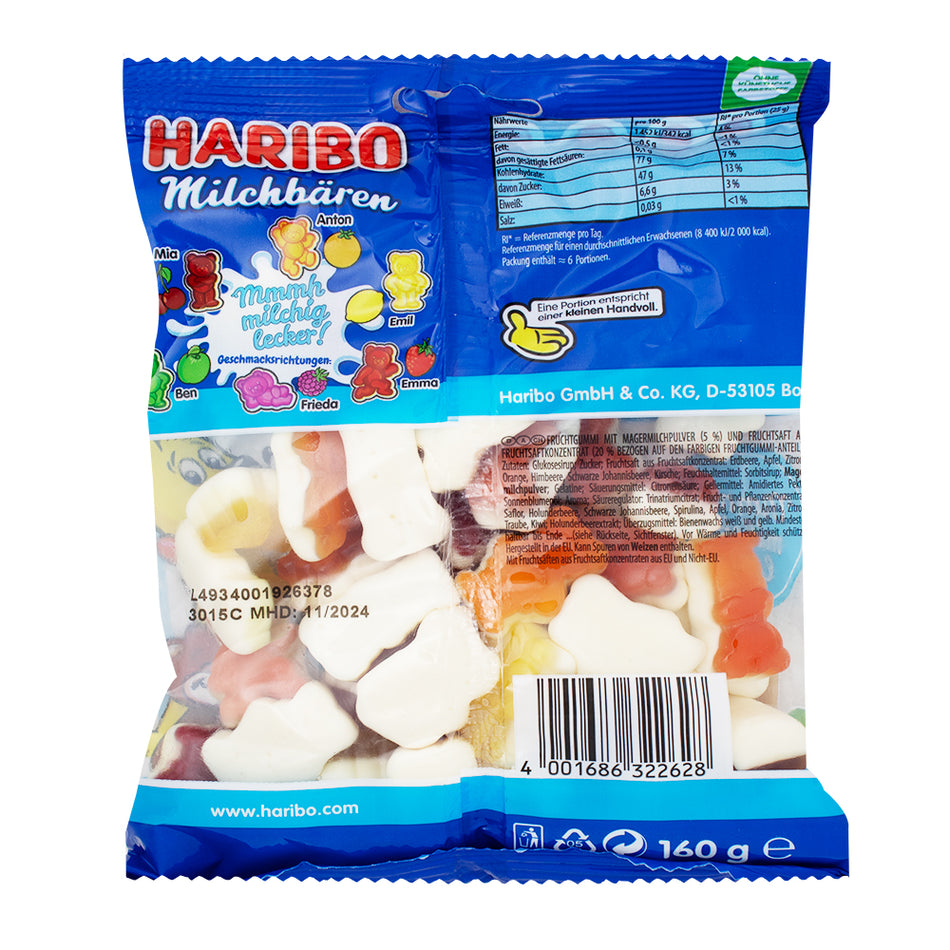 Haribo Milchbaren (Milk Bears) - 160g  Nutrition Facts Ingredients