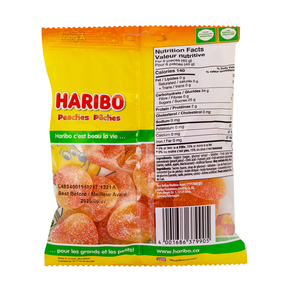 Haribo Peaches Gummy Candy - 6.17oz.  Nutrition Facts Ingredients