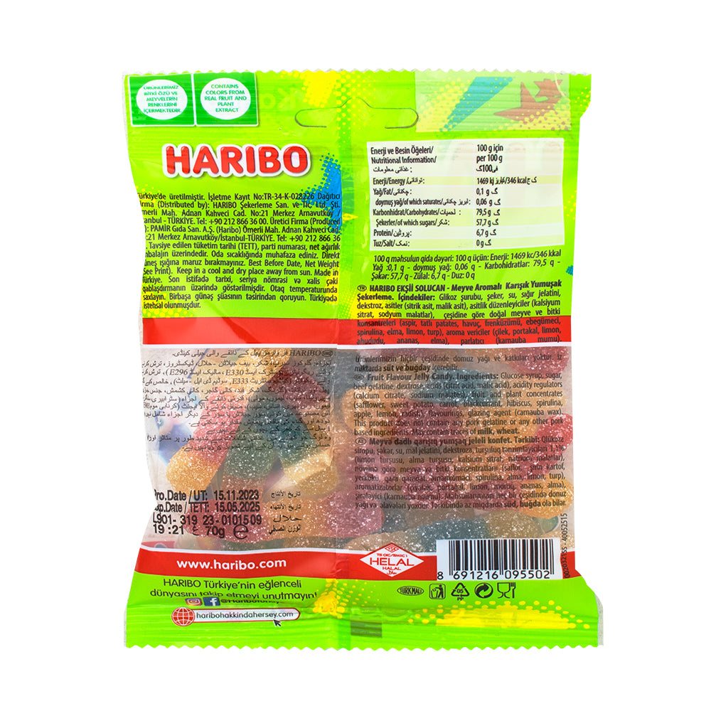 Haribo Halal Solucan Fizz Sour Worms - 70g  Nutrition Facts Ingredients