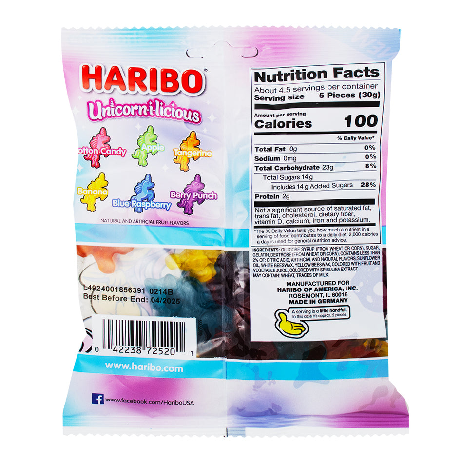 Haribo Unicorn-I-Licious Gummy Candy - 5oz  Nutrition Facts Ingredients