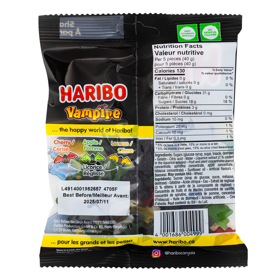 Halloween Haribo Vampire Bats Candy - 175g  Nutrition Facts Ingredients
