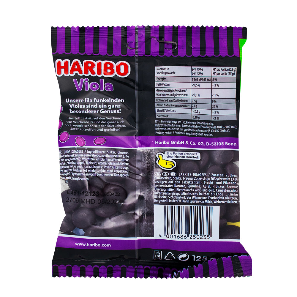 Haribo Viola - 125g  Nutrition Facts Ingredients