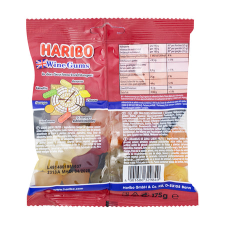 Haribo Weinland Wine Gums - 175g  Nutrition Facts Ingredients