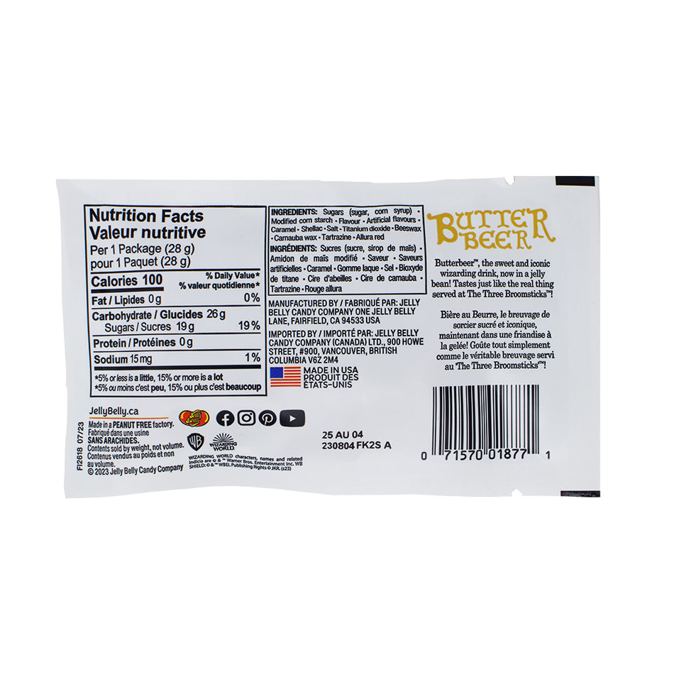Harry Potter Butterbeer Jelly Beans - 28g Nutrition Facts Ingredients-Butterbeer Jelly Belly-Jelly Beans-Harry Potter Candy