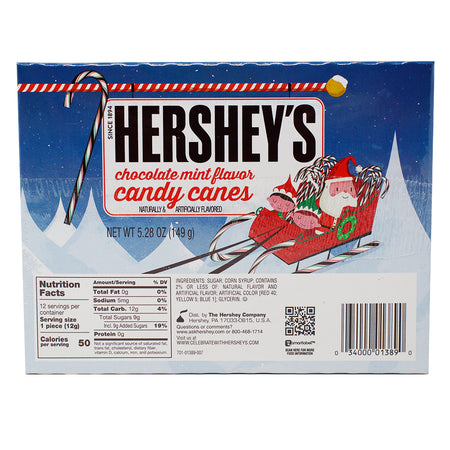 Hershey's Chocolate Mint Flavoured Candy Canes 12ct - 5.28oz Nutrition Facts Ingredients