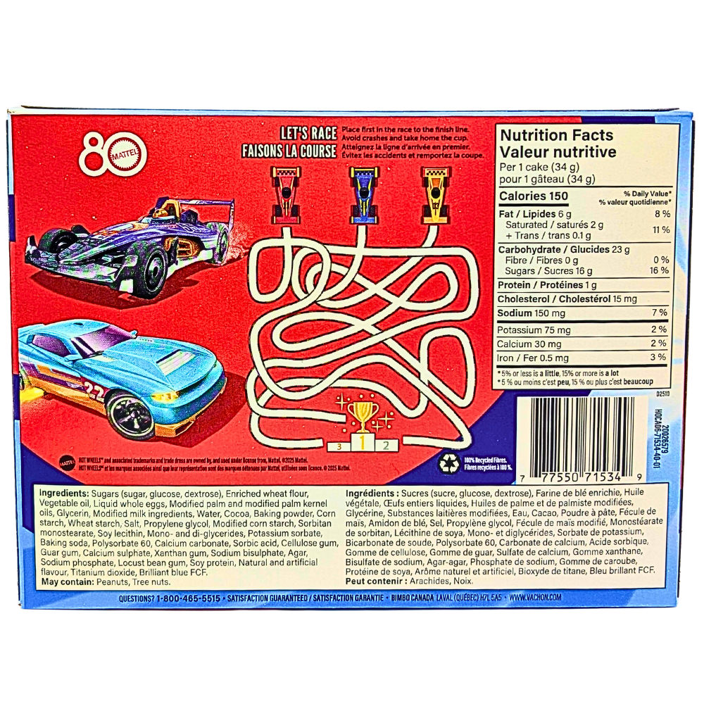 Hostess Hot Wheels Chocolate Cupcakes 6 Pack - 206g