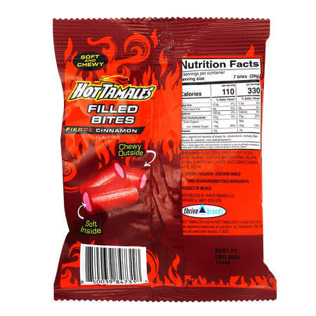 Hot Tamales Filled Bites Fierce Cinnamon - 85g  Nutrition Facts Ingredients
