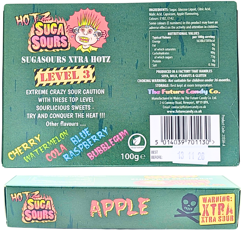 Hotz Suga Sours Apple Hard Candy Theatre Box - 100g