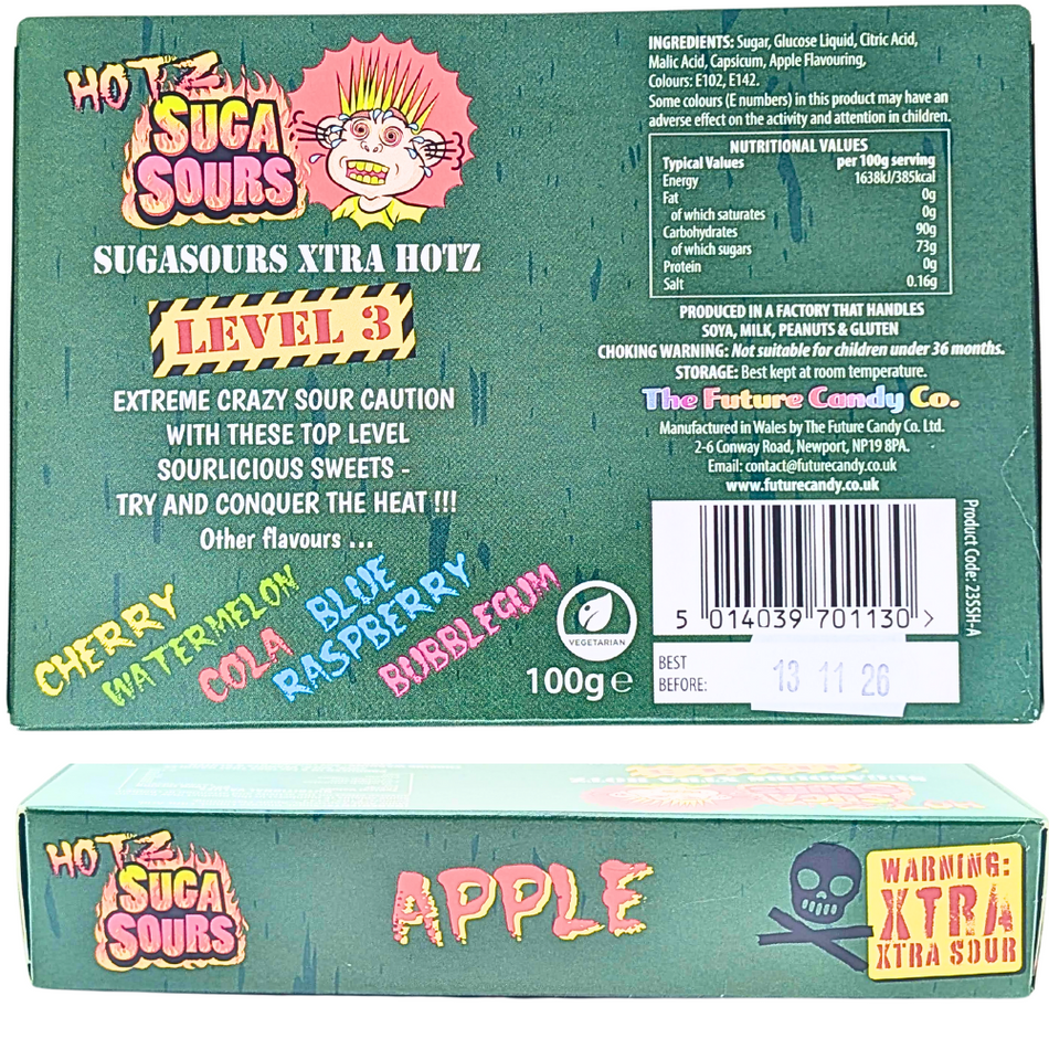 Hotz Suga Sours Apple Hard Candy Theatre Box - 100g