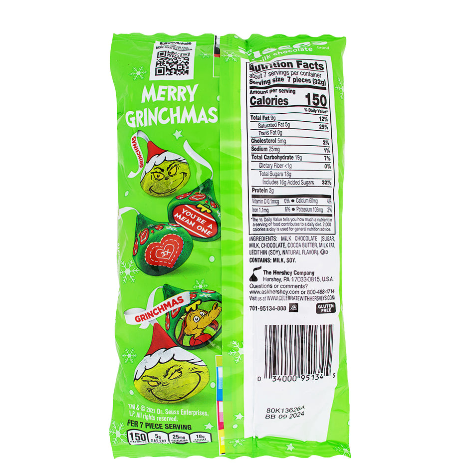 Hershey's Kisses Grinch - 7oz Nutrition Facts Ingredients -Christmas Chocolate - Stocking Stuffer Ideas 