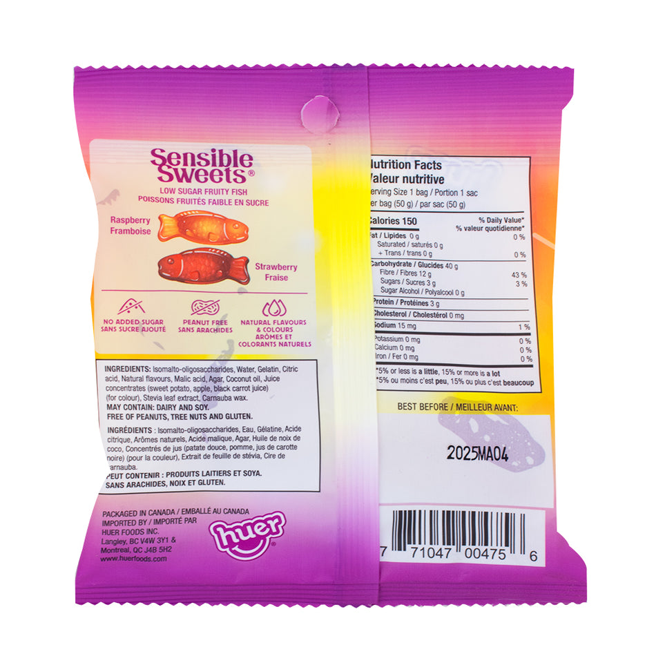 Huer Sensible Sweets Fruity Fish - Low Sugar 50g  Nutrition Facts Ingredients