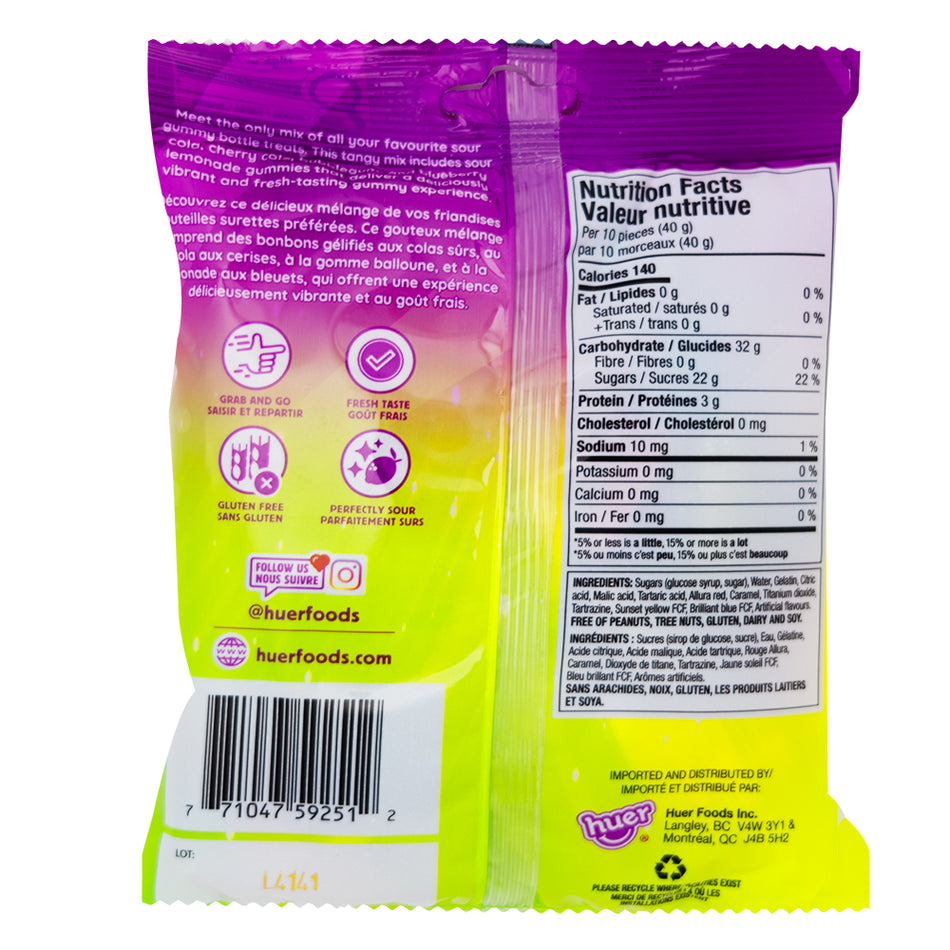 Huer Sour Bottle Mix - 120g  - Gummy CandyNutrition Facts Ingredients
