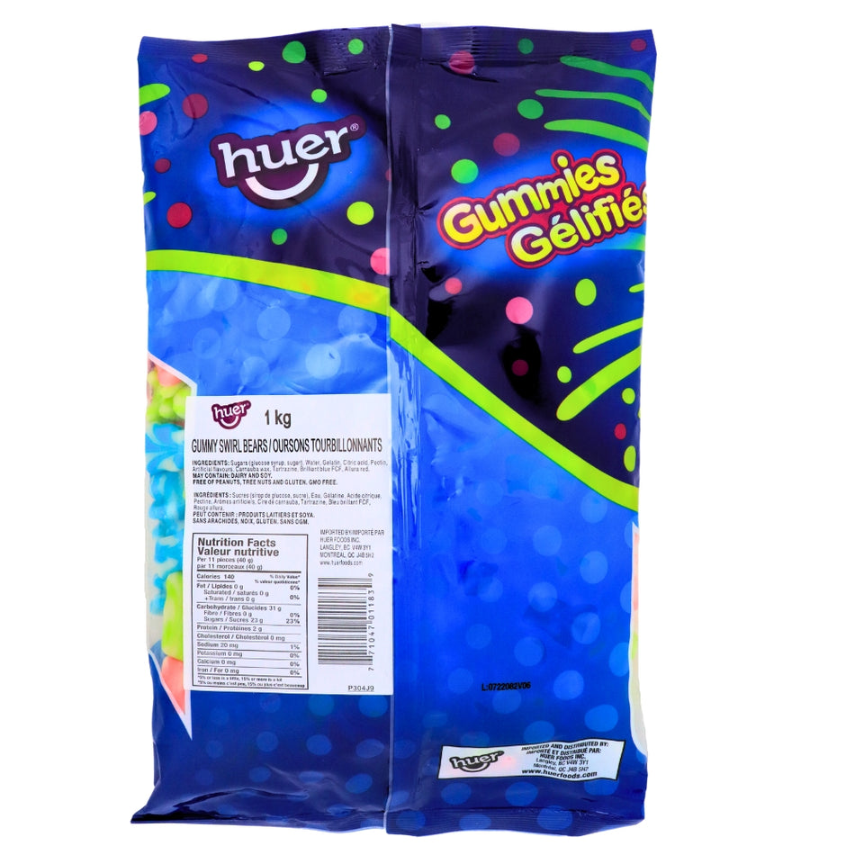 Huer Swirly Gummy Bears -1kg  Nutrition Facts Ingredients-Bulk Candy-Gummy Candy-Gummies-Gummy Bears