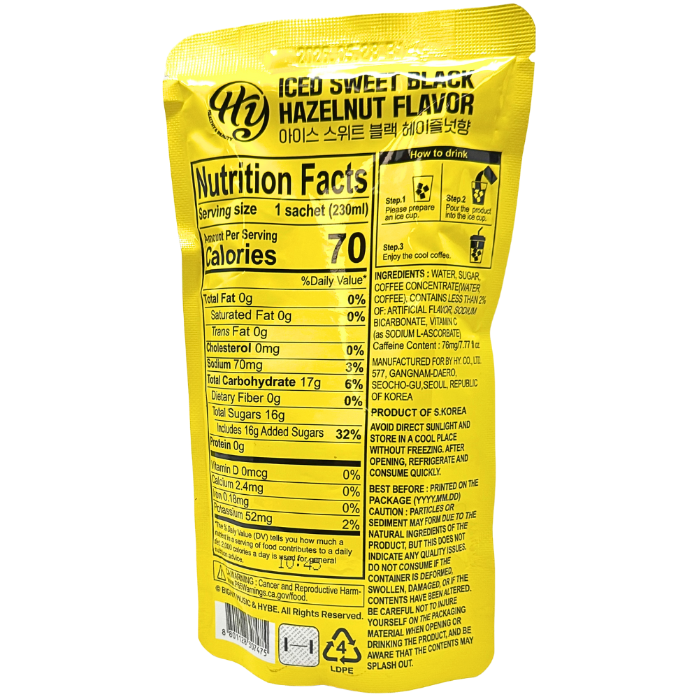 HY BTS Iced Sweet Black Hazelnut Coffee (Korea) - 230mL