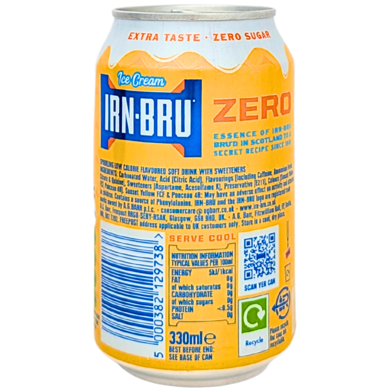 Irn Bru Ice Cream Zero Sugar (UK) - 355mL