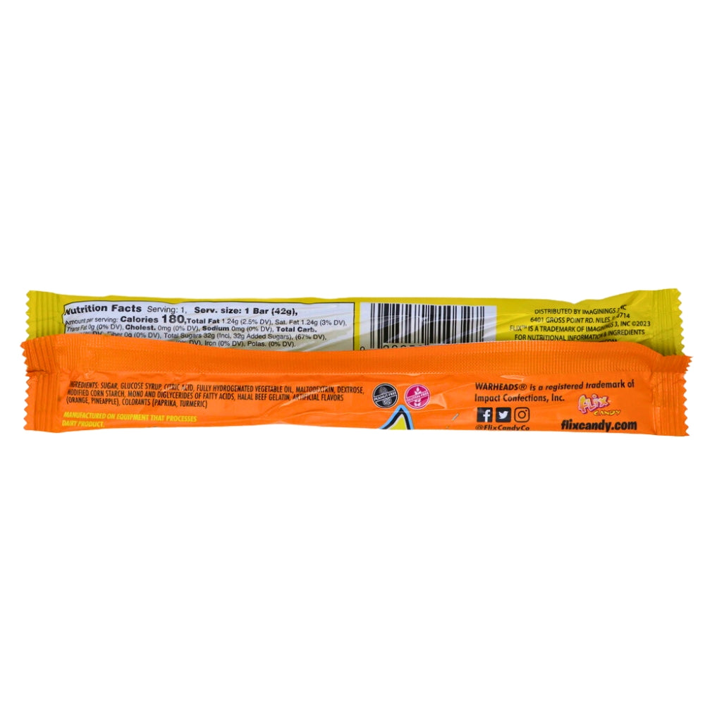 Warheads Sour Tropical Taffy 2in1 - 1.49oz Nutrition Facts Ingredients-Warheads-Sour candy-Taffy 