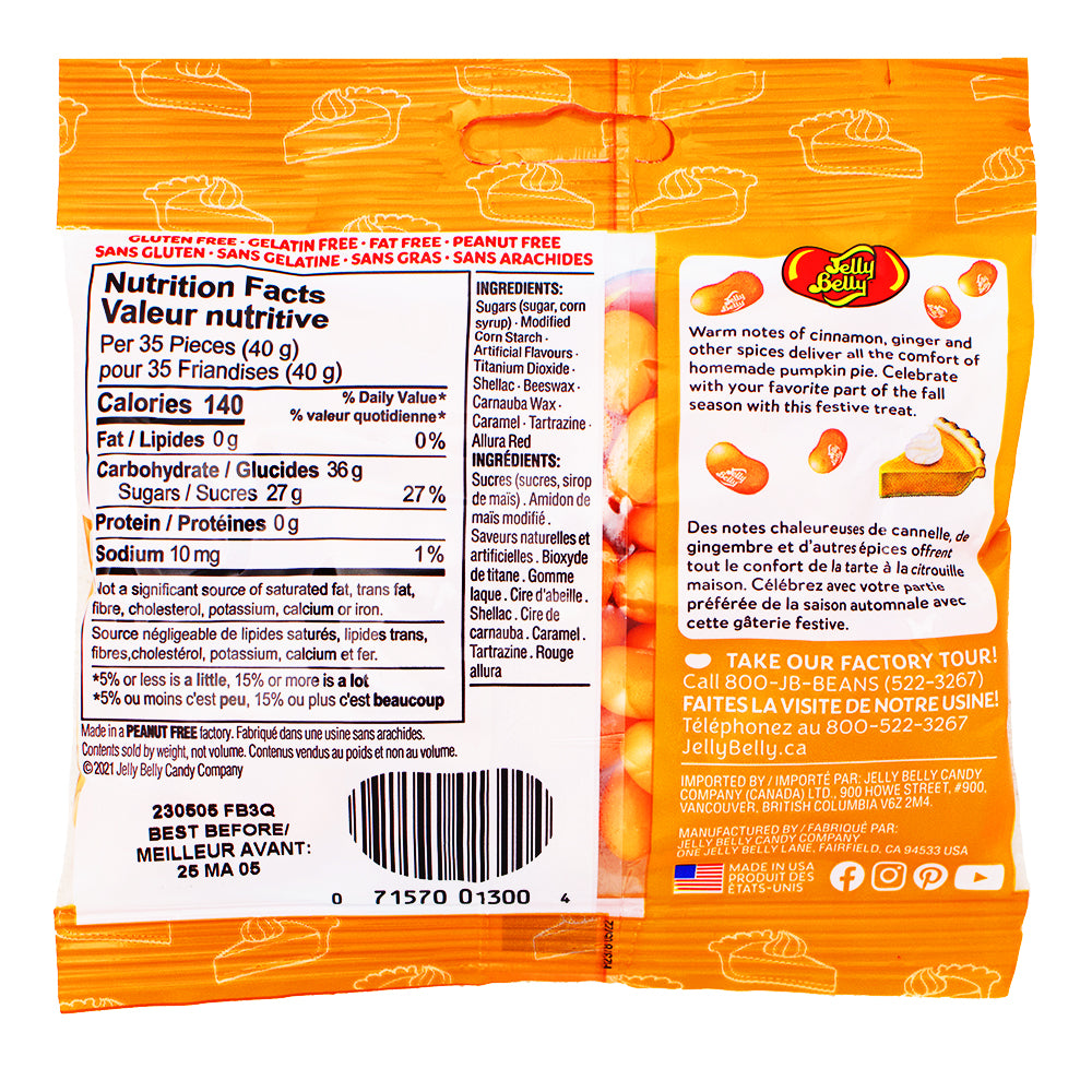 Jelly Belly Pumpkin Grab & Go - 100g Nutrition Facts Ingredients-Jelly Belly-Jelly Beans -Jelly Belly Flavors