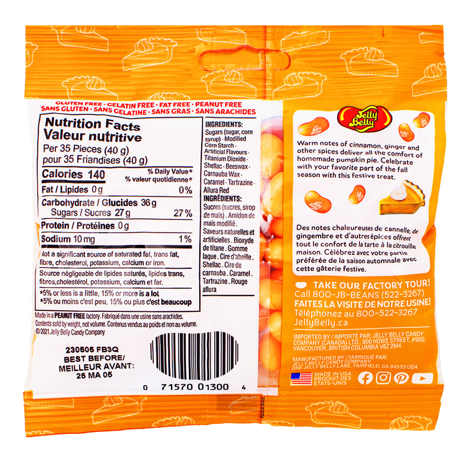 Jelly Belly Pumpkin Grab & Go - 100g Nutrition Facts Ingredients-Jelly Belly-Jelly Beans -Jelly Belly Flavors