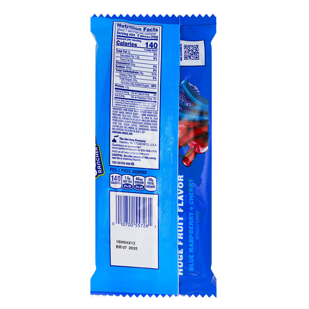 Jolly Rancher Ropes Blue Raspberry & Cherry - 10oz  Nutrition Facts Ingredients
