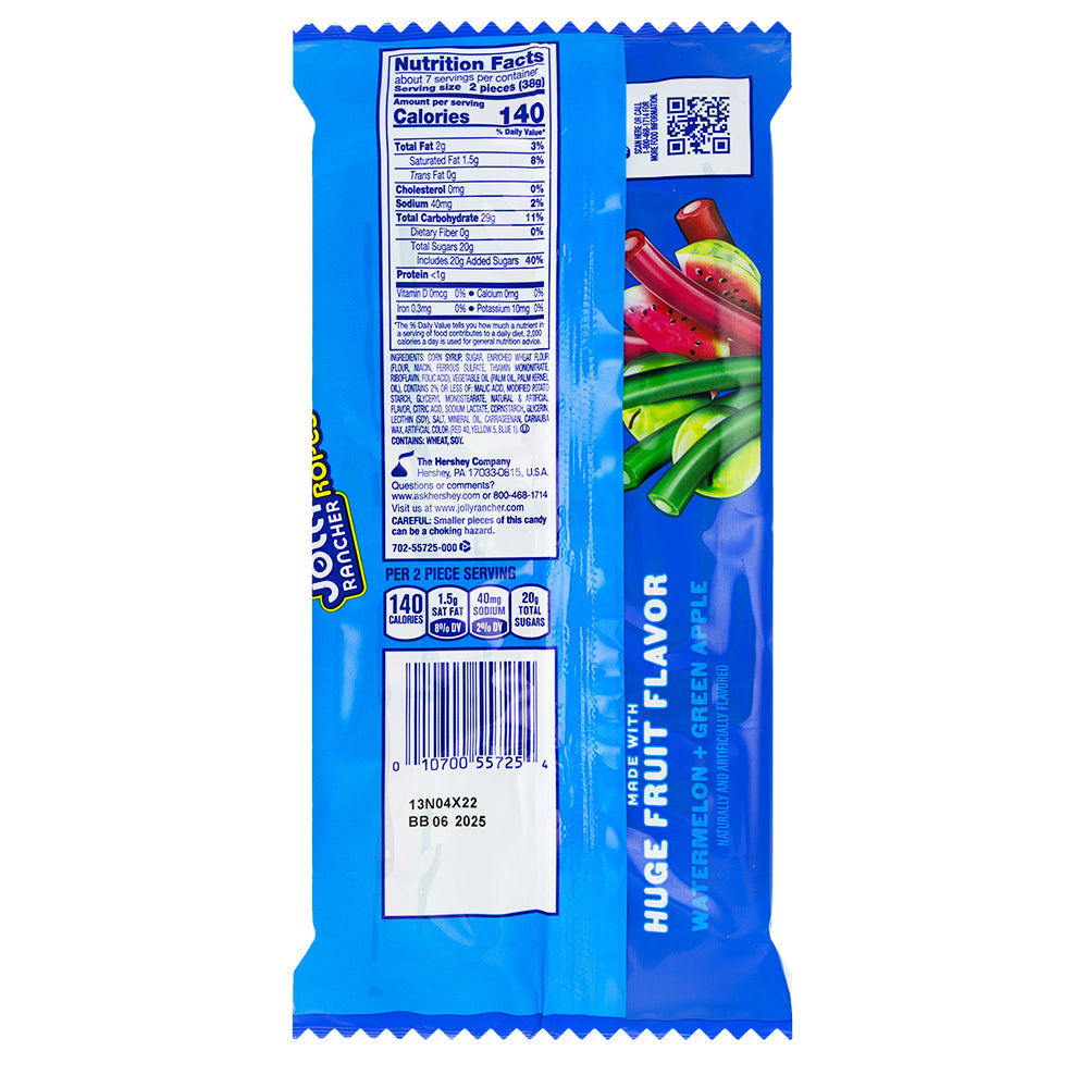 Jolly Rancher Ropes Watermelon & Green Apple - 10oz  Nutrition Facts Ingredients
