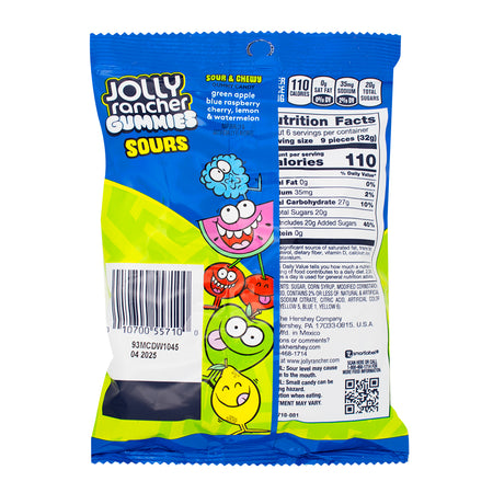 Jolly Rancher Gummies Sours 2 Flavours in 1 - 184g **BB 2024/Jul/01**   Nutrition Facts Ingredients